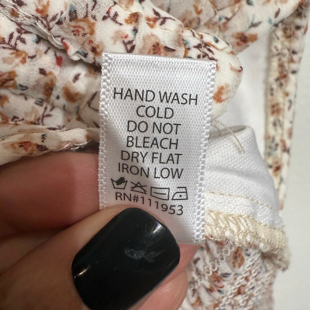 Active USA Floral Ruched Cropped Blouse Long Sleeve Square Neck Sz M NWT - Picture 6 of 13